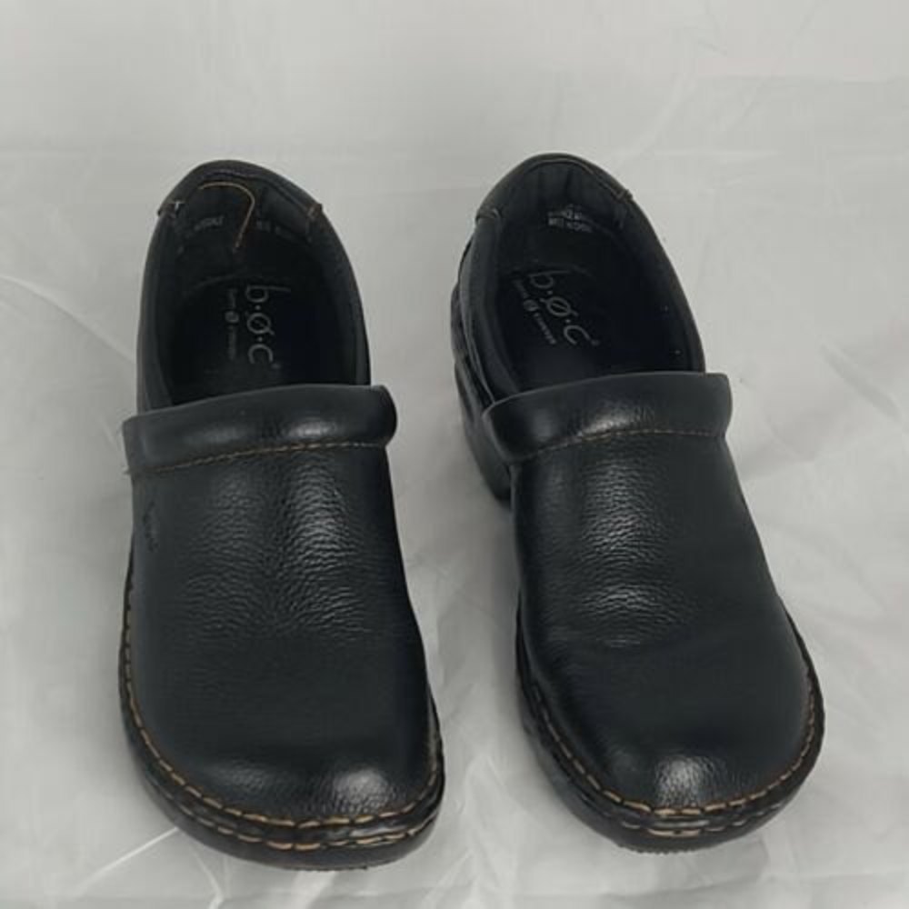 Born Concept BOC Size 6.5 Black Pebble Leather Wedge Nursing Clog‎ Slip On Shoes